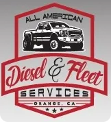 A truck is shown in front of the words " all american diesel & fleet services orange, ca."