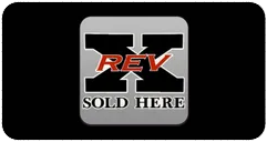 A silver and black logo for rev x