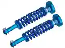 A pair of blue shock absorbers with springs.