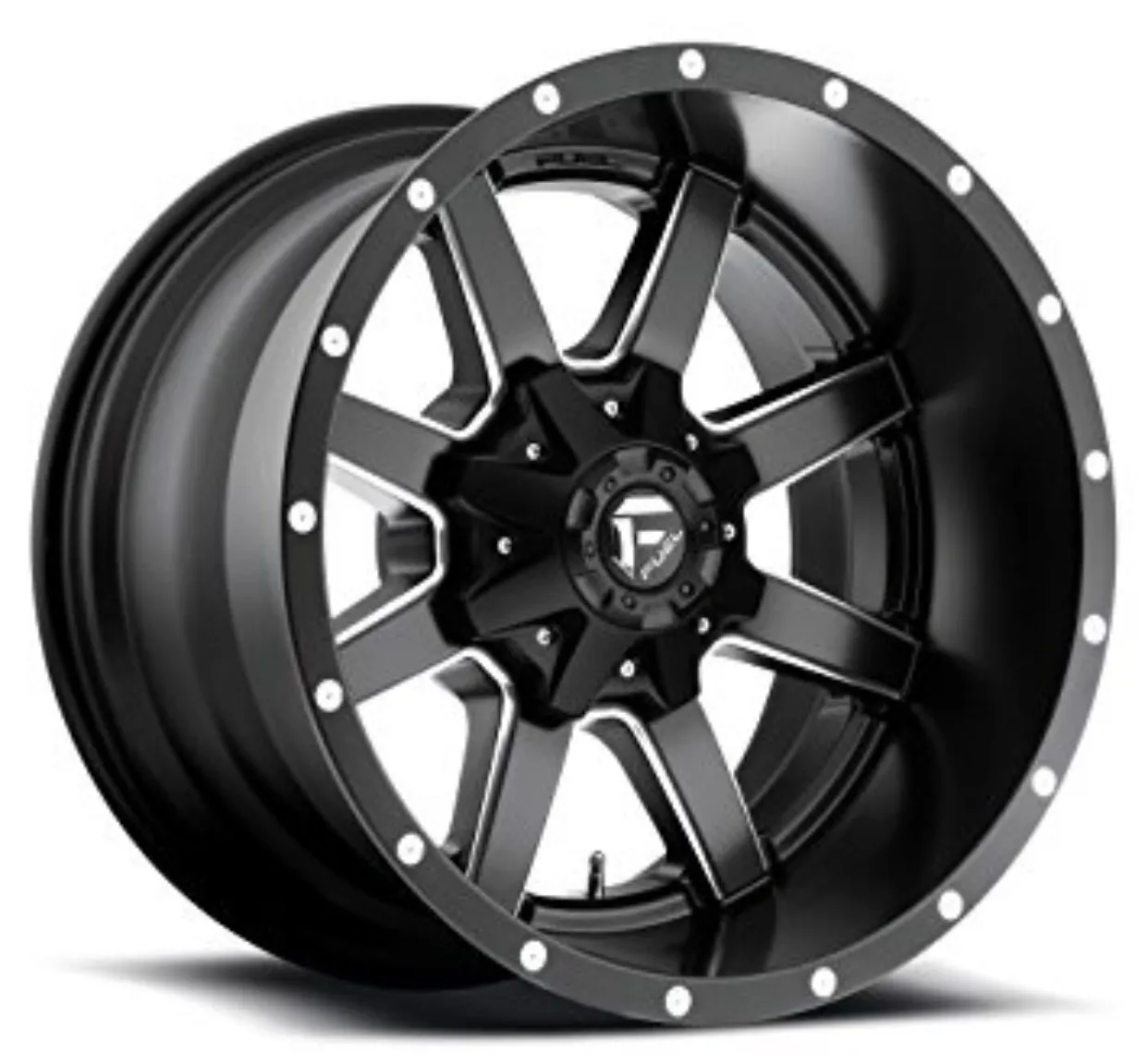 A black and silver truck wheel with a rim.