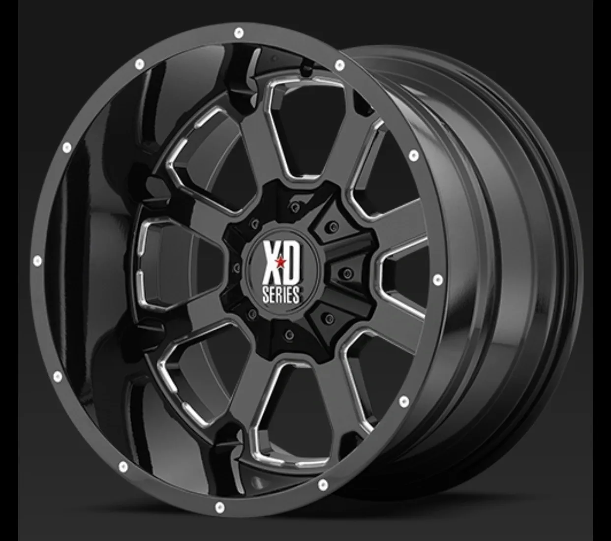 A black and chrome rim with white accents