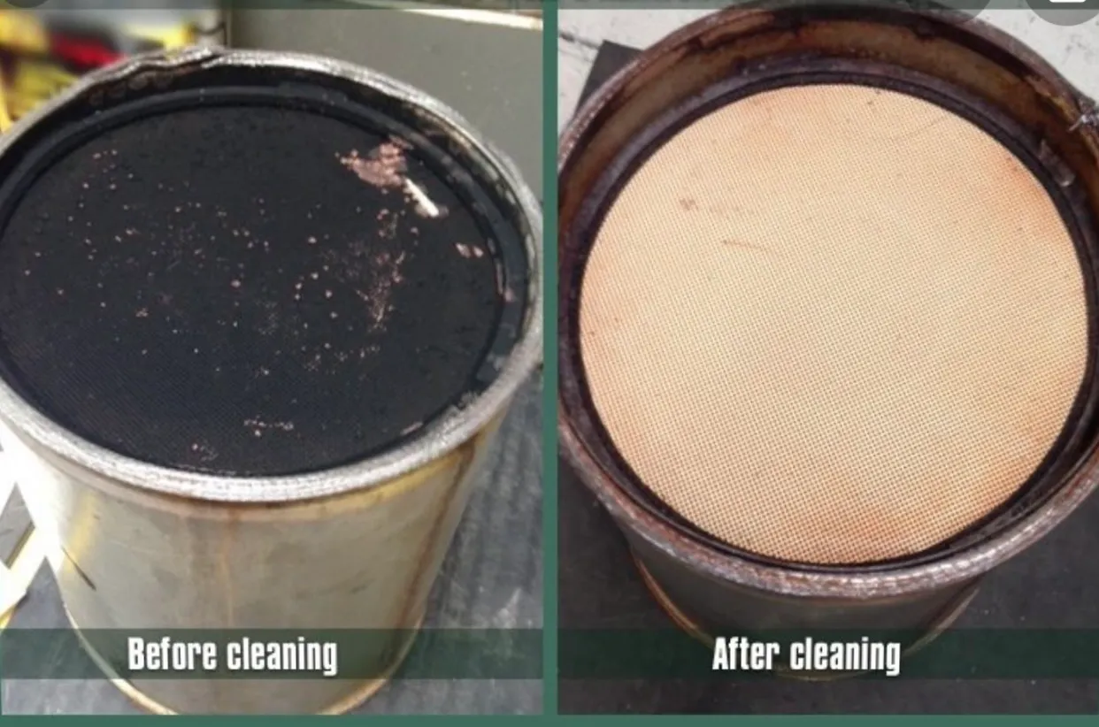 A before and after picture of cleaning the paint.
