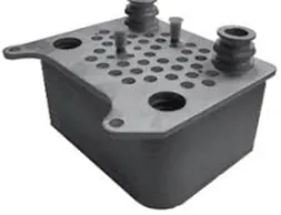 A gray plastic box with holes for the top.